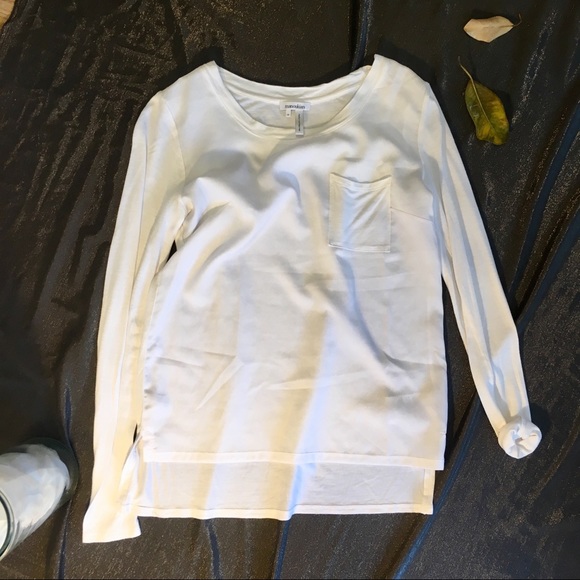 MANOUKIAN sheer soft white beige neutral hi lo top - Picture 2 of 8